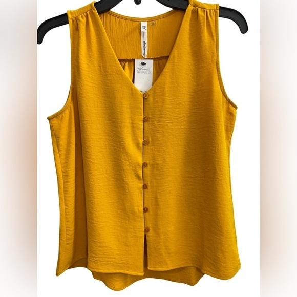 NY Collection Yellow Button Down Sleeveless Tank - Picture 1 of 2